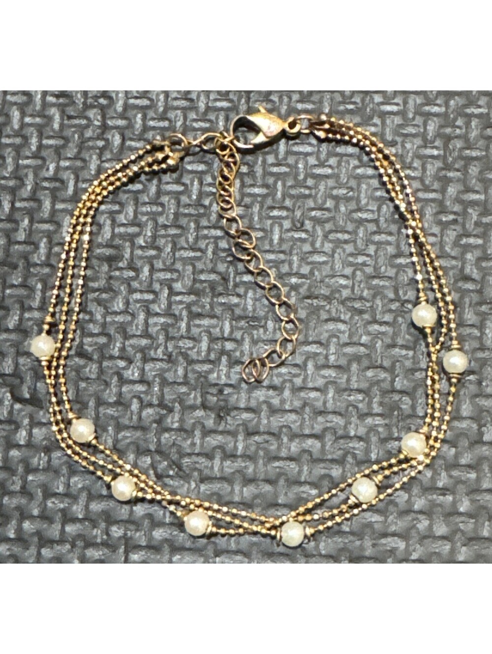 Copper-Toned Triple-Strand Chain Bracelet | Imitation Pearl | Adjustable